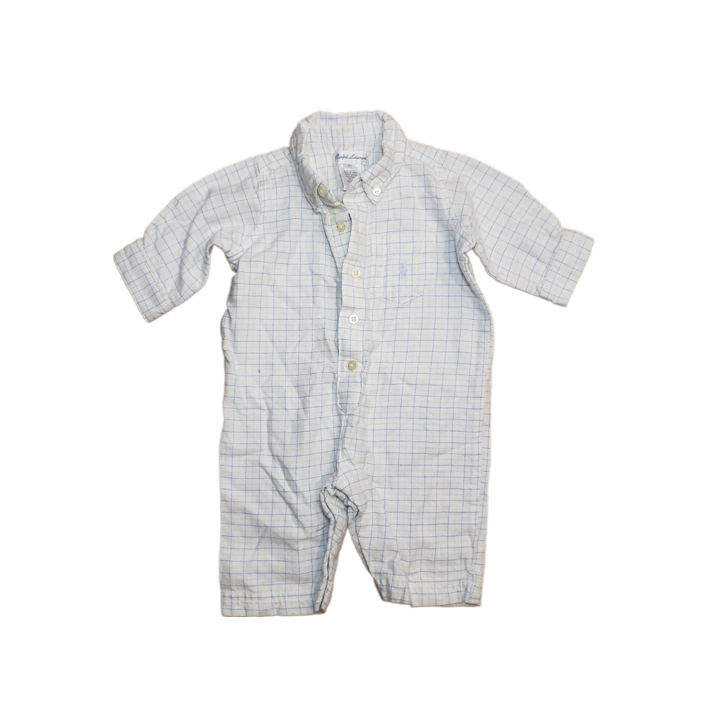 Ralph Lauren 3m Baby Checked Button Down One Piece Romper Coverall Jumpsuit